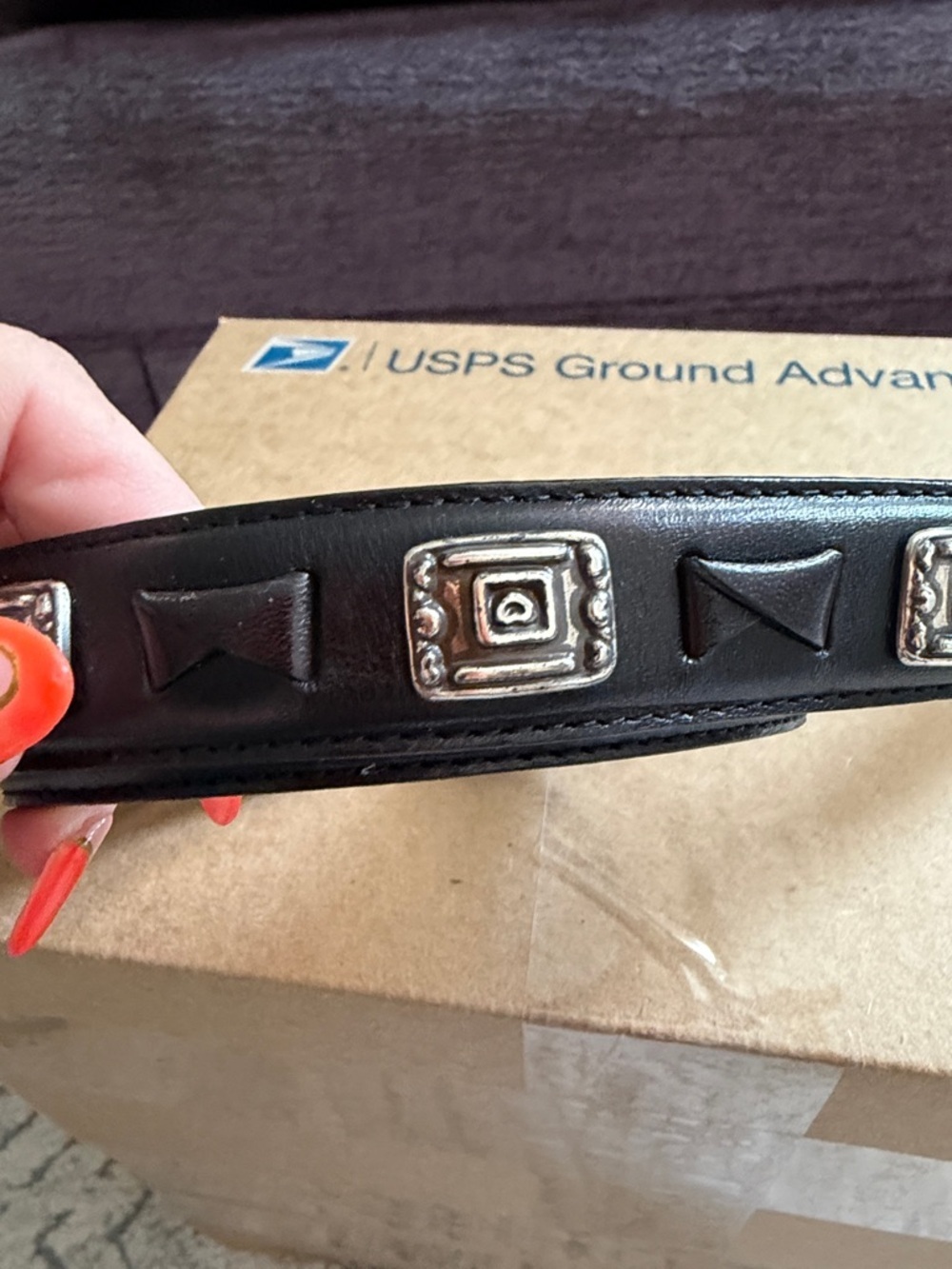 VNTG Fossil Black Leather Belt with Silver Buckle - Picture 3 of 10